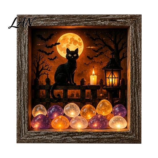 Small Halloween Figures Lighted Frame Ornaments, Light Up Shadow Box, Warm Festive Party Supplies Atmosphere LED Lights for Home Living Room