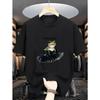 Trendy Funny Frog Print Black Short Sleeve T-Shirt Crew Neck Loose Fit Basic Tee for Streetwear, Unisex Design