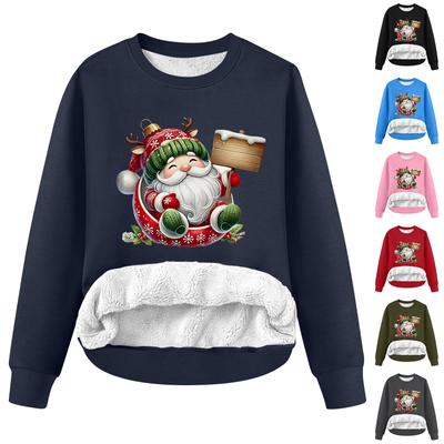 Pull en polaire ample à manches longues et col rond pour femme, imprimé de Noël