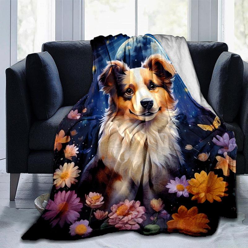 1pc Dog Printing Lightweight Flannel Blanket, Comfortable and Warm Blanket, for Camping Sofa Bed and Couch Office, In All Seasons