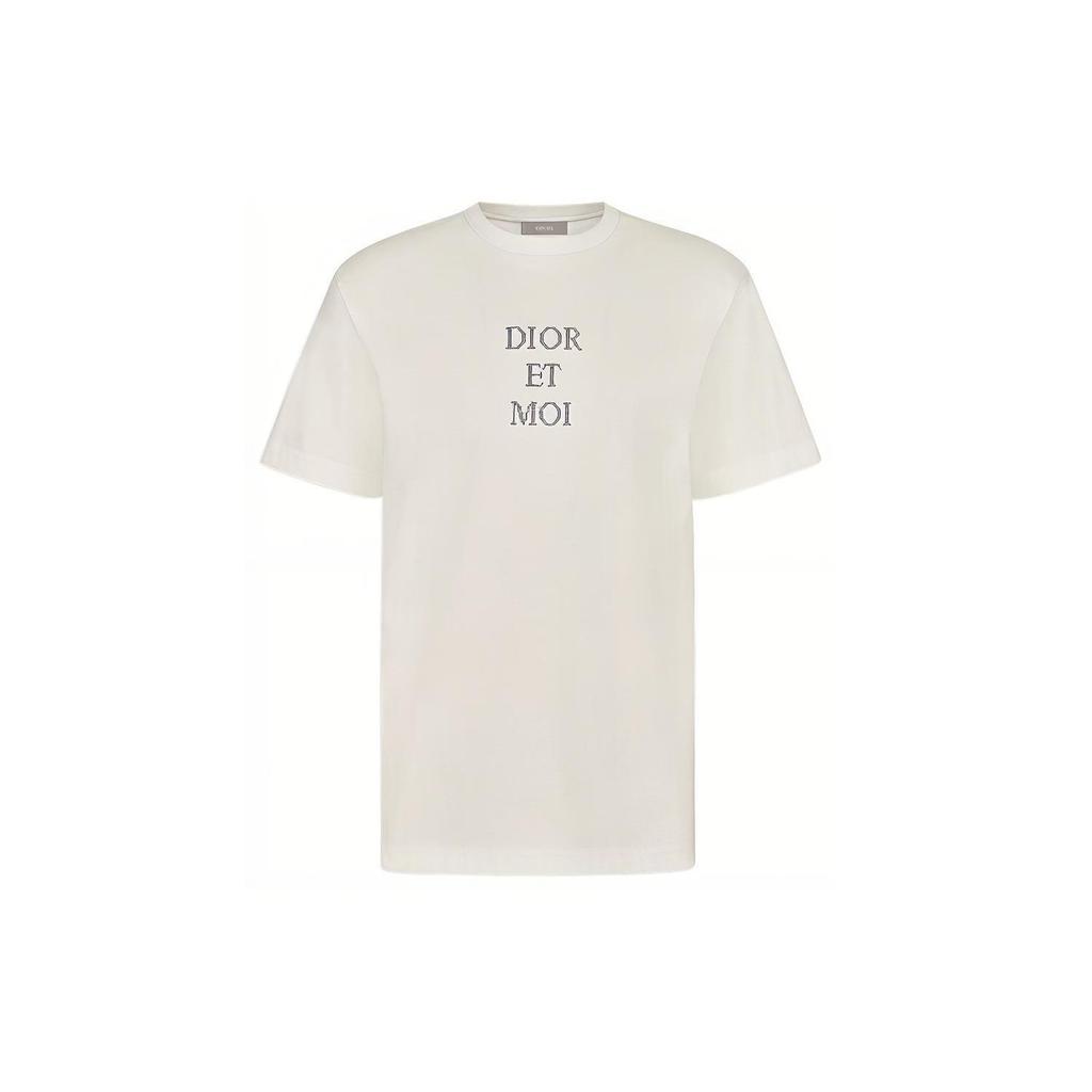 DIOR Quarterly New Products T-Shirts Unisex Ecru Crew Neck Moderate Straight Fit 933J604A0554-088