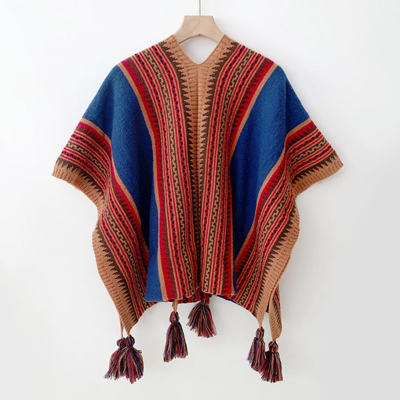 2024 Ethnic Elephant Jacquard Knit Reversible Tassel Shawl for Women 100-135 cm