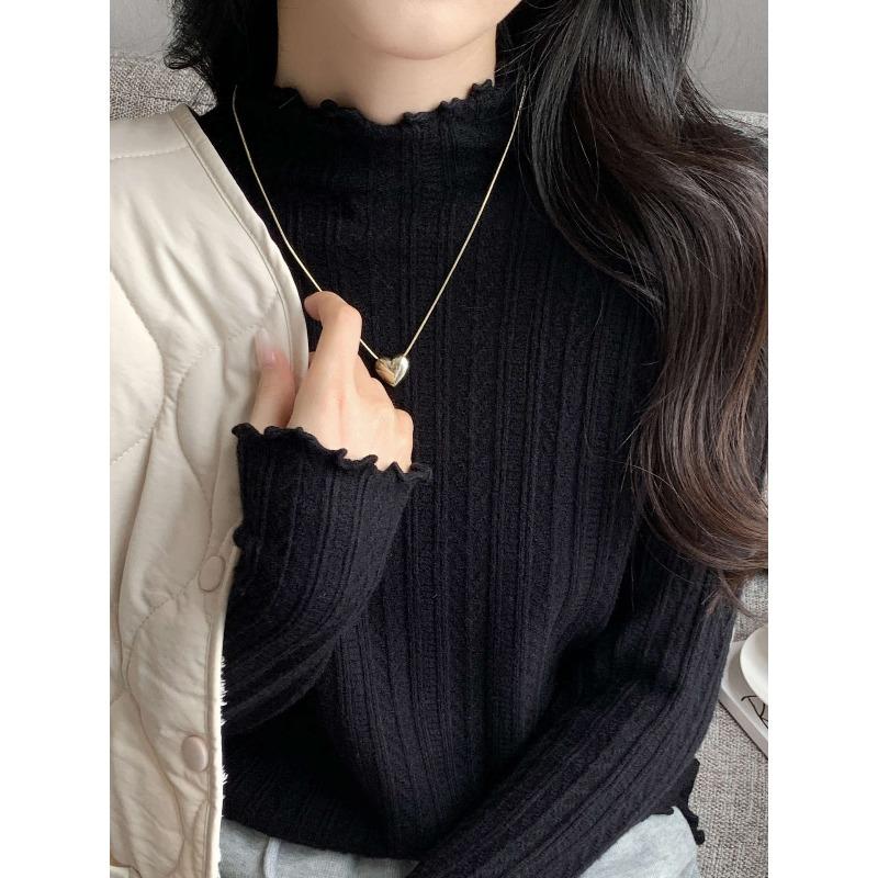 Soft waxy semi-turtleneck knitted sweater for women's autumn and winter with fungus edge age-reducing slim-fitting bottoming top