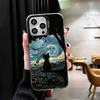 Schwarze Katze Ästhetik Muster Stoßfeste Handyhülle für iPhone 17 Air 16 16E 15 Pro Max 14 Plus 13 Mini 12 Rückseite Anti Fall Fu