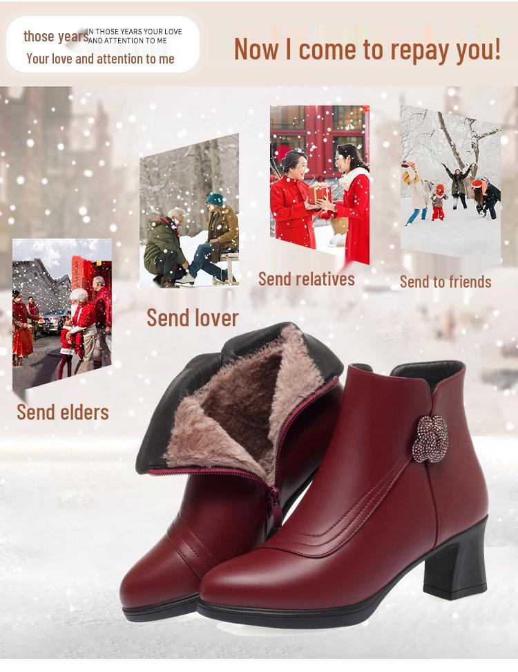 Women's Red Velvet Ankle Boots - 2023 Autumn/Winter Wedding & Banquet Style for Mothers