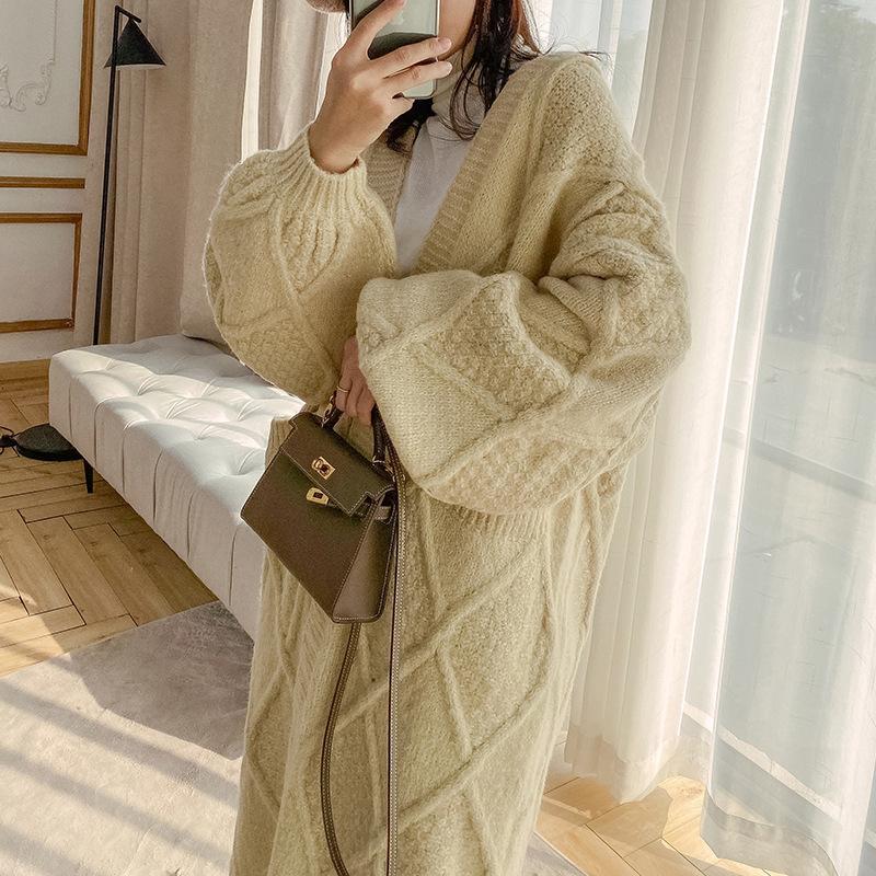 Women Casual Loose Cardigans Sweater Long Sleeve Knitted Coats Female Long Tops Women Streetwear Knitwear Outerwear Sweater Coat