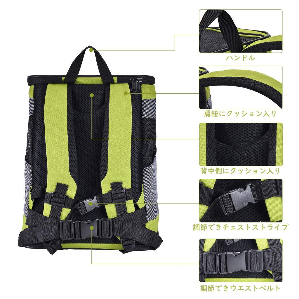 Pettom Cat Carry Bag Dog Pet Carrier Pet Backpack Backpack, Backpack, Cute, Breathable, Non-Collapsible (Green)