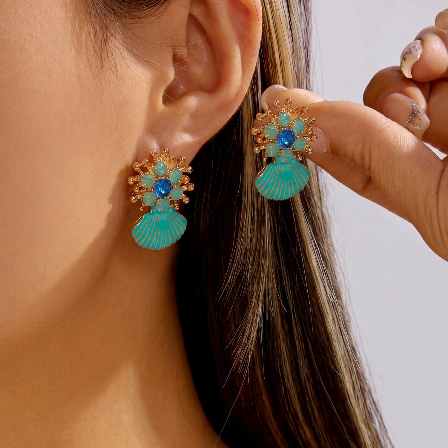 

Ocean Series Enamel Starfish Earring for Women Exaggerated Colorful Rhinestone Starfish Earring Summer Holiday Charm Jewelry