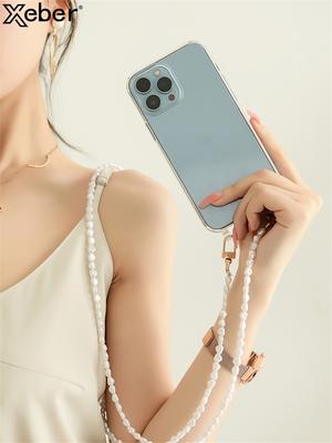 Crossbody With Lanyard Jewelry Pearl Chain Clear Holder Phone Case For iPhone 16 15 14 12 11 13 Pro Max XS 8 Plus Cover