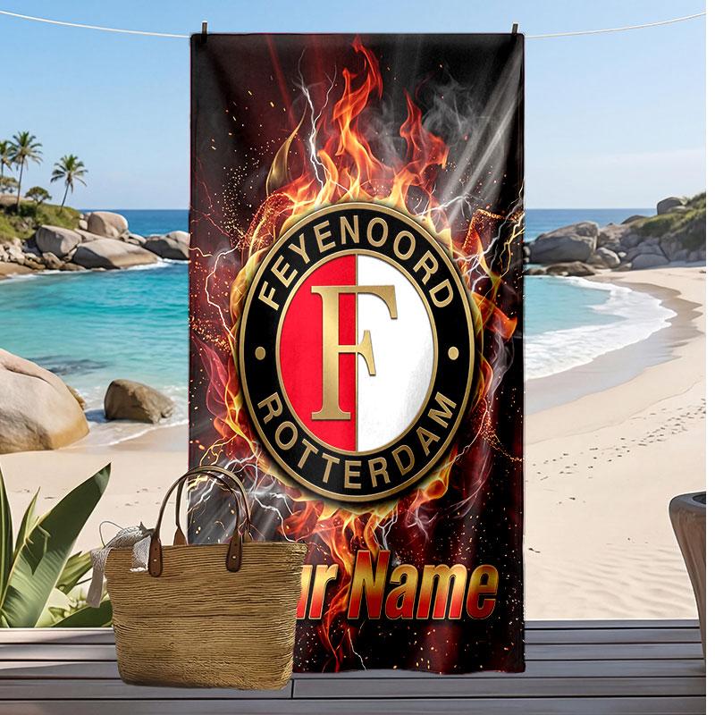 Feyenoord Personalisiertes Bedrucktes Strandtuch Fußballlogo Unterstützung Benutzerdefinierter Name Text Saugfähiges Handtuch für Sport Reisen Besonderes Geschenk