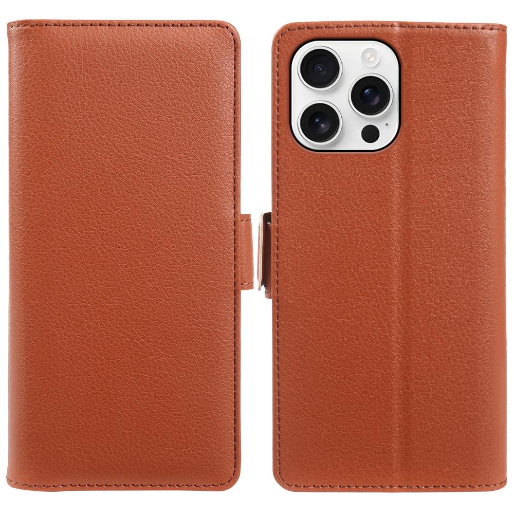 For iPhone 13 Pro Max Wallet Case with Dual Magnetic Clasp Litchi Textured Leather Flip Stand Phone Cover