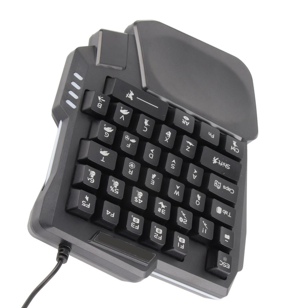 One Handed Gaming Keyboard 35 Keys Waterproof Wide Palm Rest Black Single Handed Keyboard for Computer Mobile Games