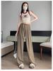 Plus Size Coffee Ice Silk Suit Pants - Women's Summer Elastic Waist Chiffon Wide Leg Petite Pants