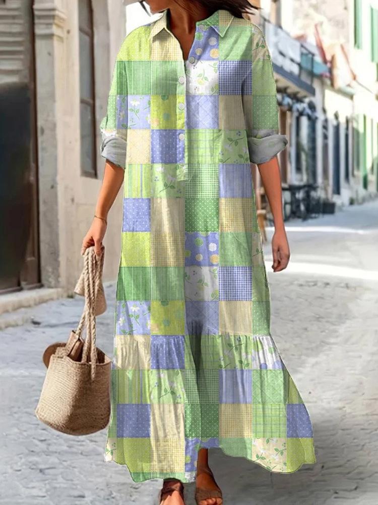 Womens Printed Polo Collar Midi Dress In Multiple Patterns