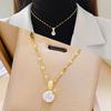 Fashion Trendy Geometric Pendant Necklace Titanium Steel Real Gold Plated Micro Inlaid Zircon Sweater Choker for Women Gift
