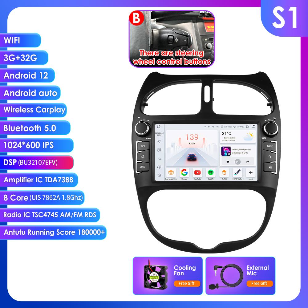 

OSSURET Интеллектуальный 7862 Android Автомагнитола для Peugeot 206 206CC 206SW 2000 -2008 Автомобильная стереосистема Мультимедиа Аудио Беспроводной Carplay 7-дюймовый головной блок B S1 8Core 3G 32G