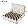 140x200 Upholstered Platform Bed with Hydraulic Storage Space under the Bed, White + Natural Wood Tones