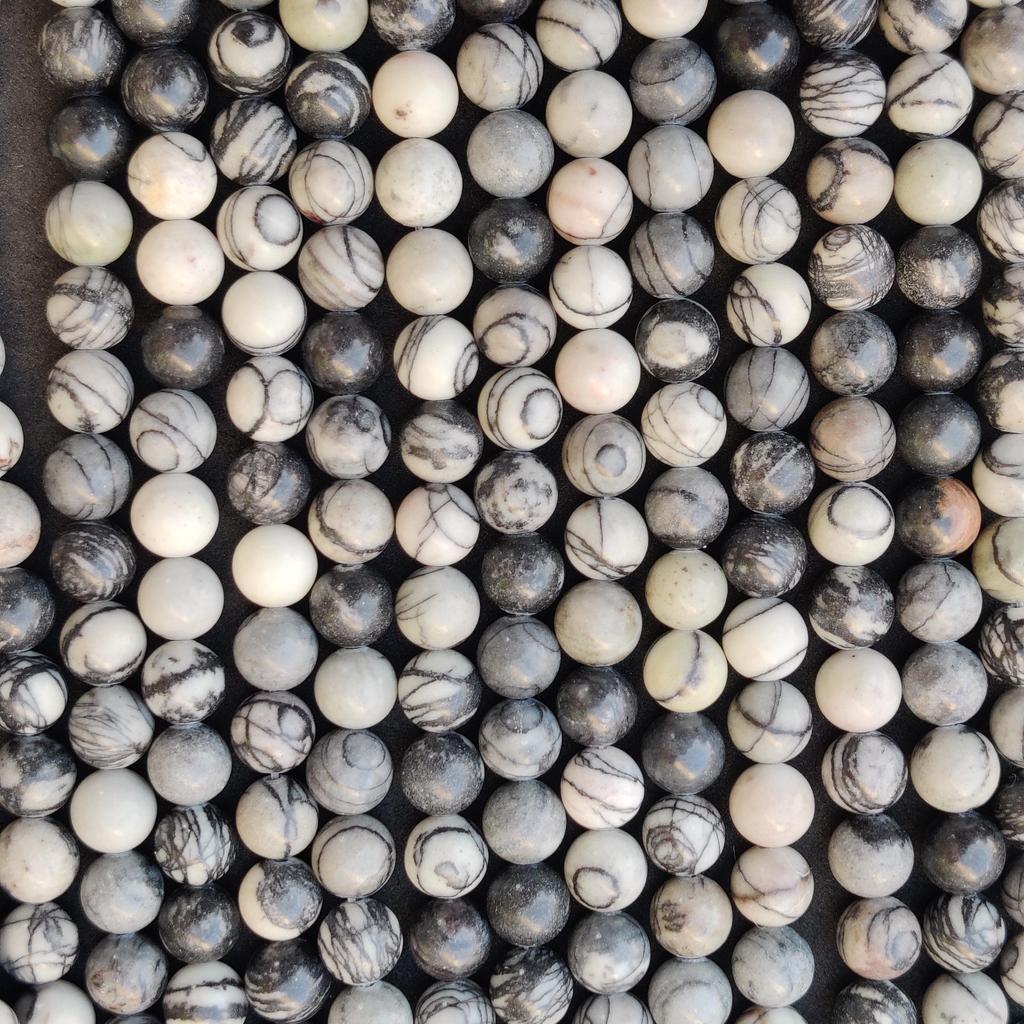 Size 6 MM 8 MM 10 MM Size, Genuine Natural Polish Stone Web Jasper Gemstone Beads, Black Round Loose Beads.