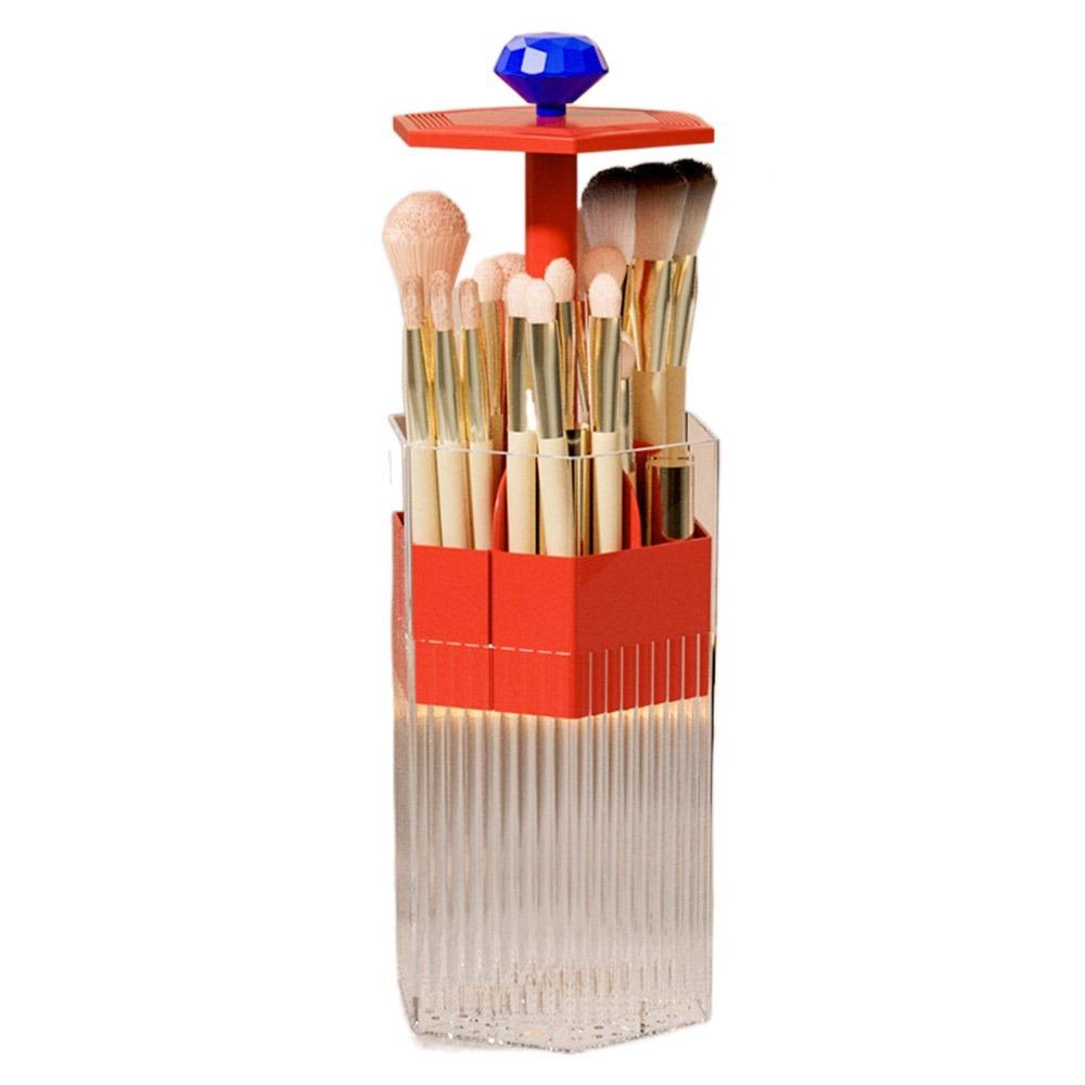 

Press Type Automatic Lifting Makeup Brush Holder Plastic Eyebrow Pencil Container Desktop красный