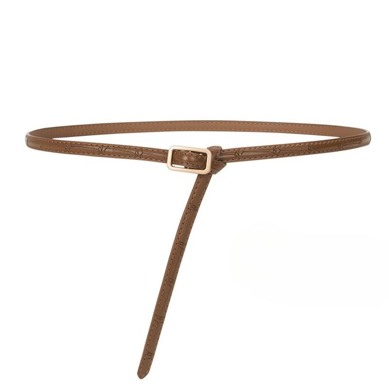 Women's Genuine Leather Non-hole Knotted Thin Belt Decorative Women's Dress Versatile Women's Belt Running Belt