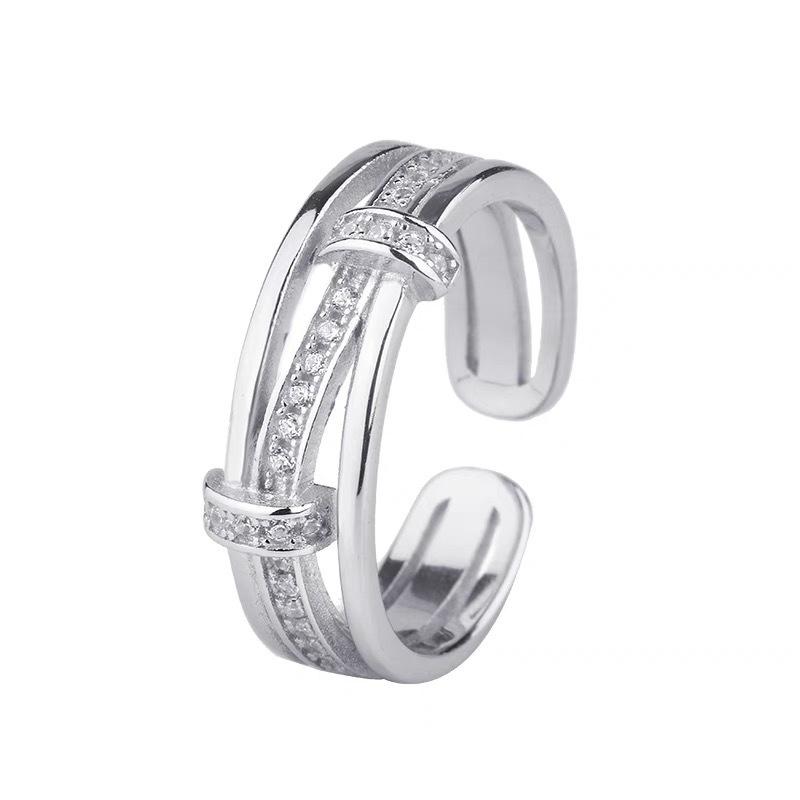 Copper Micro-Inlaid Zirconia Open Ring - Personalized Design for Women, Cool and Creative High-End Fashion Style. Adjustable Open