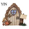 Hand Painted Rabbit Decorations Wooden Fairy Door Decor, 2D Gnome Elf Ornament, Bunny Mushroom Springtime Living Room Embellishments Wood Craft, House