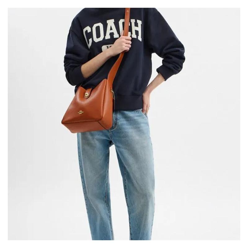 Coach Hadley 25 Multifunctional Gold Metal Hardware Calf Leather Shoulder Crossbody Bag Medium Women's Brown