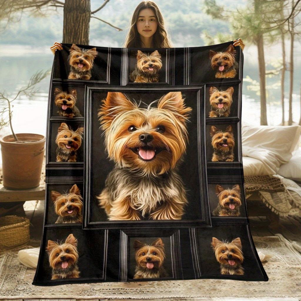 1pc Yorkie Dog Frames Blanket- Lightweight Throw for Sofa, Outdoor, Camping, Livingroom, Office, Chair, and Bed - Digital Printing Soft and