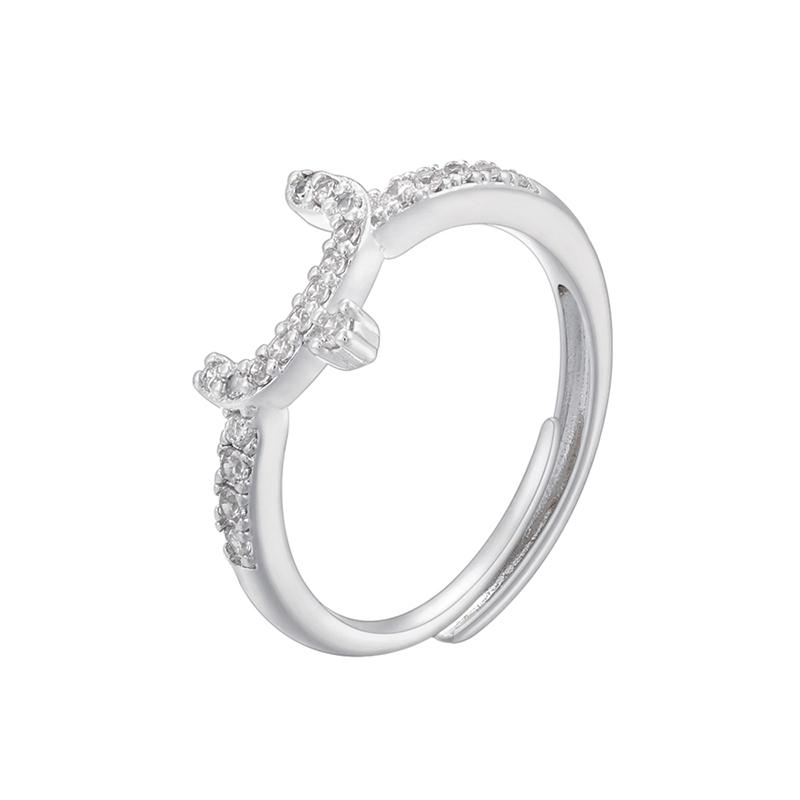 ZHUKOU gold plated zircon 16 Arabic letters silver adjustable ring : VJ632B1