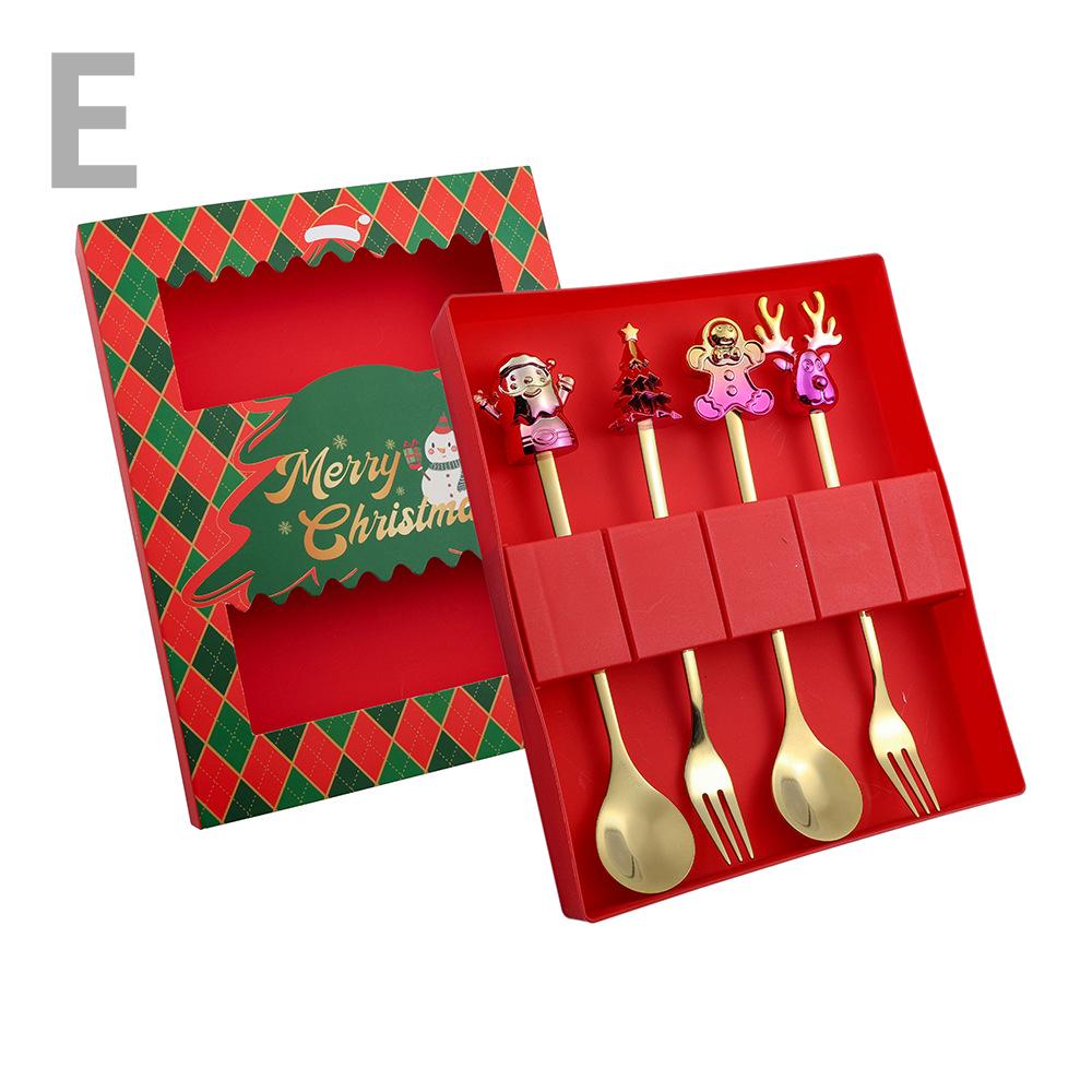 Cartoon Santa Claus Christmas Tree Coffee Dessert Spoon & Fork Gift Set
