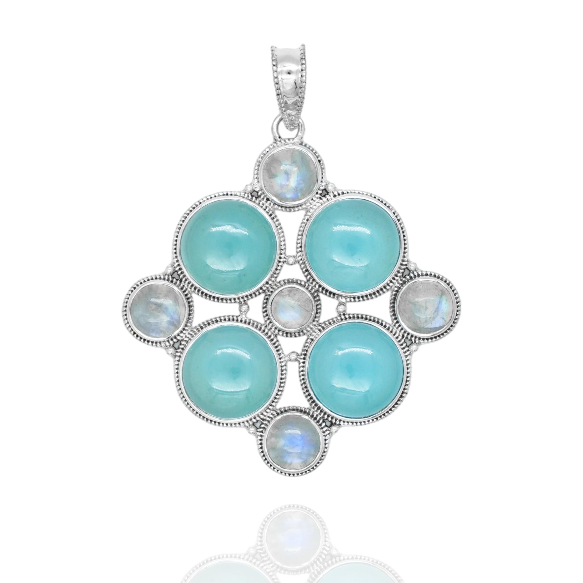 

Moonstone & Aqua chalcedony statement pendant, 92.5% silver pendant for her, zivori pendant синій/білий