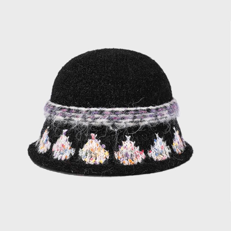 

Женская рыбацкая шляпа Осень-Зима Винтажный цвет Жаккардовая вязаная шапка Теплая шляпа-ведро чёрный