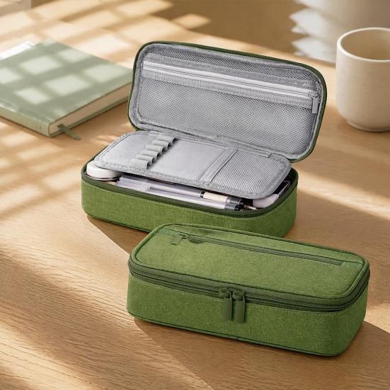 Portable School Supplies Bag Multi-compartment Pencil Case, Large Capacity Durable Stationery Organizer, Polyester Compact Wear-resistant Pouch