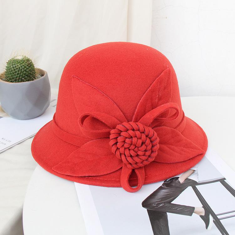 2022 Autumn And Winter Woolen Hat Women'S Casual Wide-Brimmed Top Hat, Flower Dome Fashion Hat