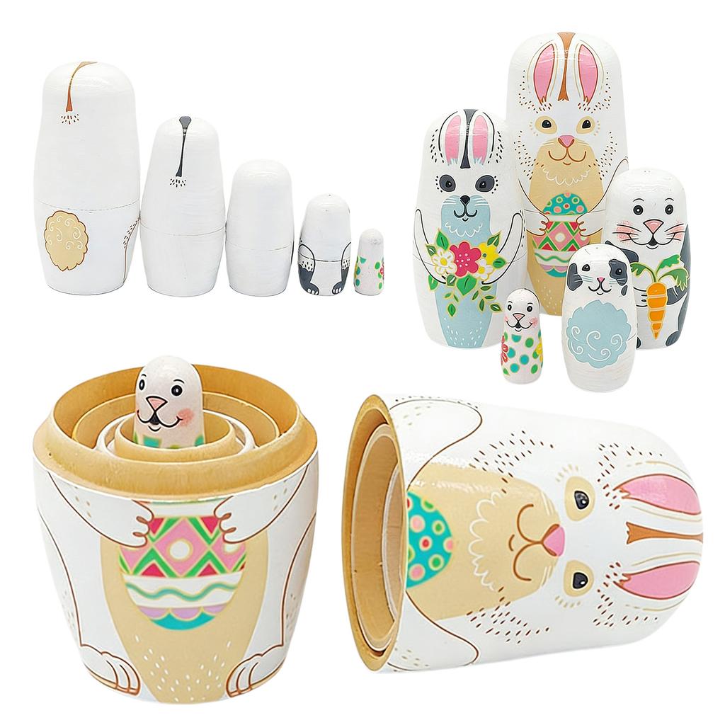 Easter Bunny Russian Nesting Dolls Russian Matryoshka Wood Stacking Nested Set Collectible Gifts Set for Adults Home Decor