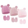 Baby Boy Girl Gloves Hat Knitted Soft No Scratch Mittens Breathable Cotton Blend Bear Ear Cap Gloves for Infant