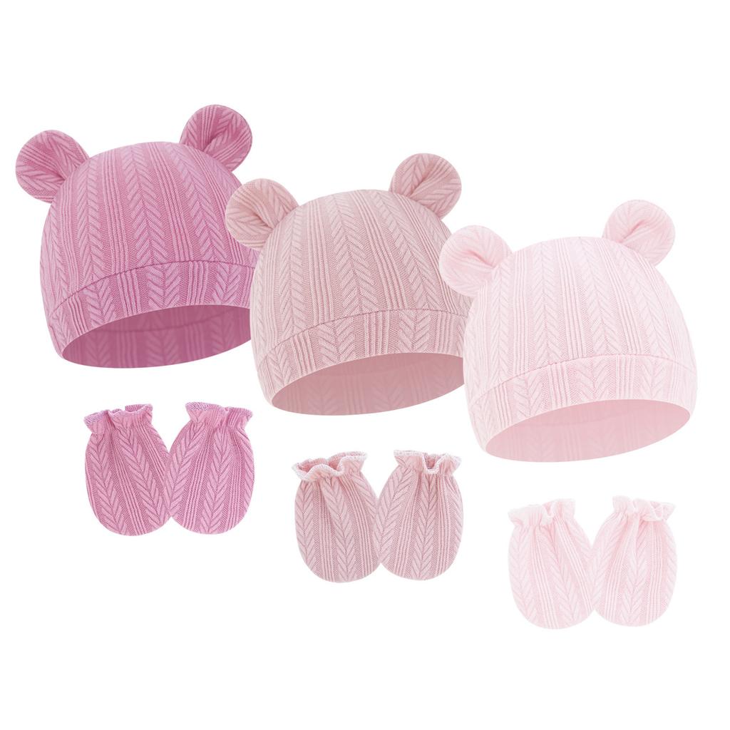 Baby Boy Girl Gloves Hat Knitted Soft No Scratch Mittens Breathable Cotton Blend Bear Ear Cap Gloves for Infant