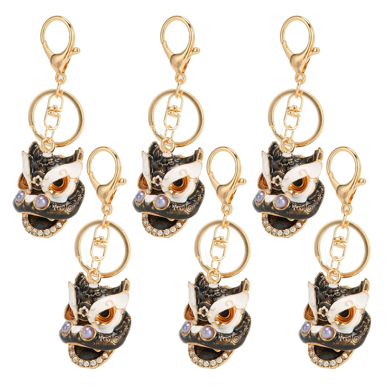 6 шт. Брелоки в виде танцующего льва, милые, забавные, изысканные, металлические со стразами, брелок в виде китайского танцующего льва для сумки, рюкзака, черный чёрный