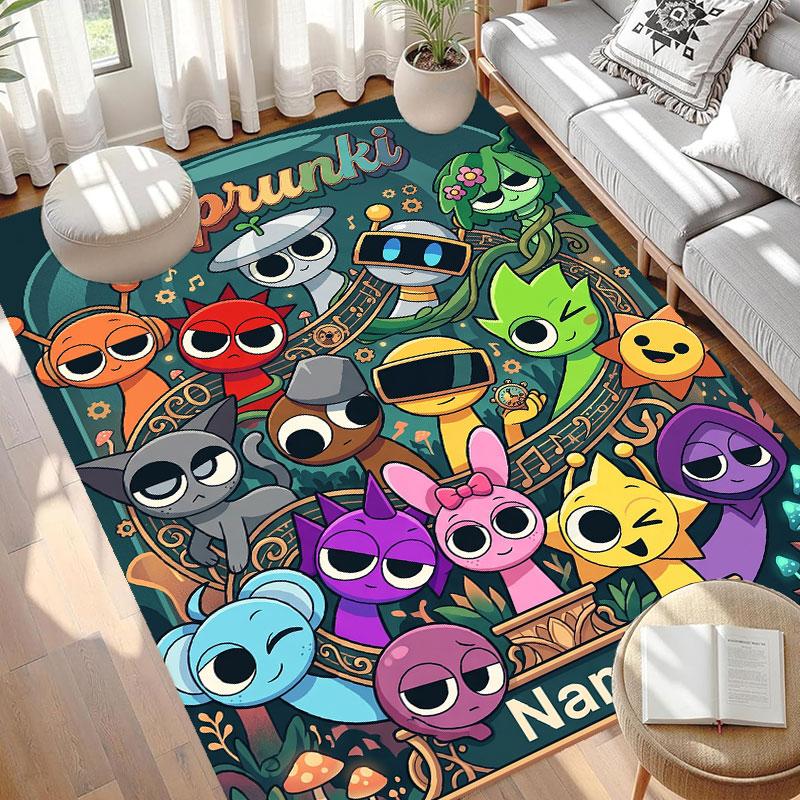 Custom Name Personalized Game Sprunki Print Carpet, Versatile Home Decor Rug, for Playroom, Apartment, Balcony, Entryway, Hallway Gift