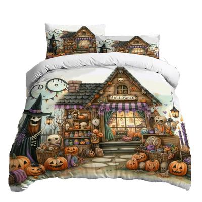 Juego de Cama de Tres Piezas de Halloween Funda Nórdica Funda de Almohada Tejido Cepillado Engrosado