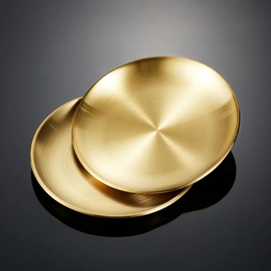 6pcs Plates with Storage Rack Stainless Steel Restaurant Snack Plate Cake Fries Plate Gold Tray