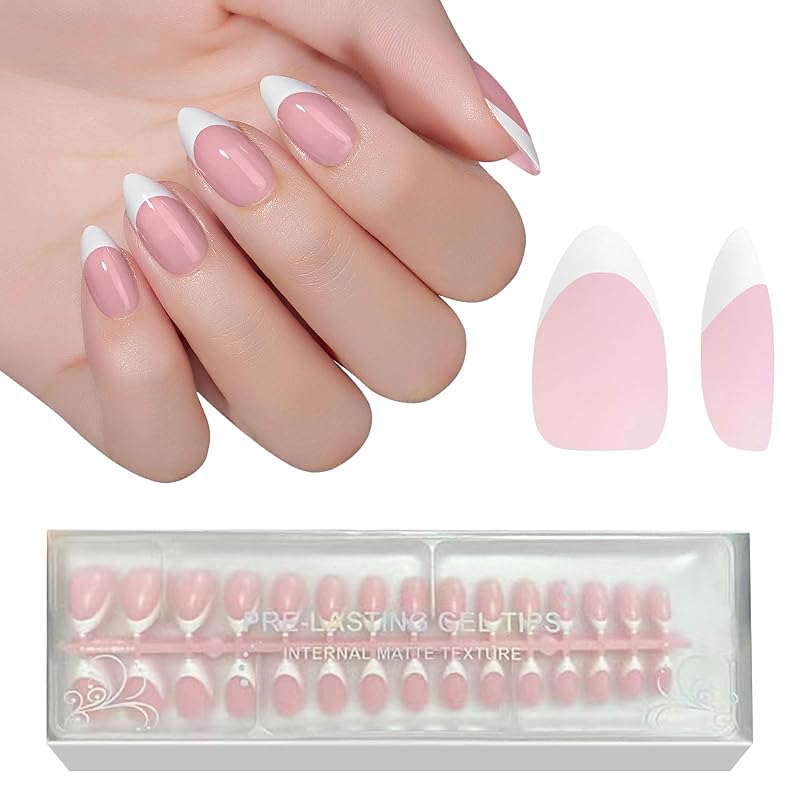 Milky Whit French Tip Press on Nails, 240Pcs French Press On Nail Short Square,Pre-Applied Primer & Top Coat,4 in 1 Gel Nail Tips Soak off Acrylic