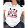 European Size Women'S "Just a Who Loves Singing" Graphic Tee - White T-Shirt with Pink Lettering, Lightweight Breathable Polyester Shirt