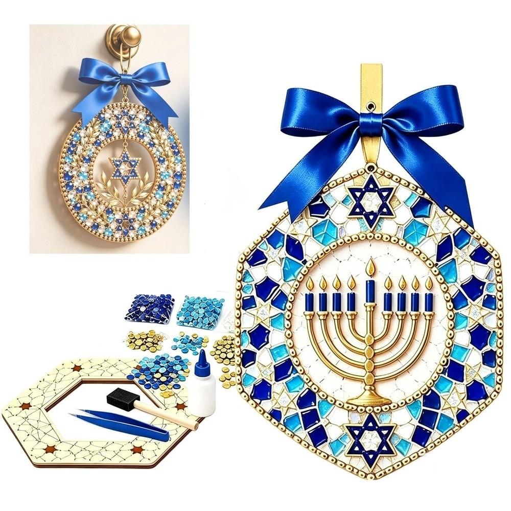 Mosaic Tiles DIY Hanukkah Mosaic Wreath Kit Ribbon Bow Star of David Wreath  Mosaic Art Kit