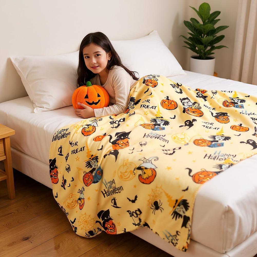 Halloween Throw Blankets Pumpkin Ghost Thin Blanket Reversible Fleece Warm Cozy Blanket Nap Blanket for Sofa All Season use Gift