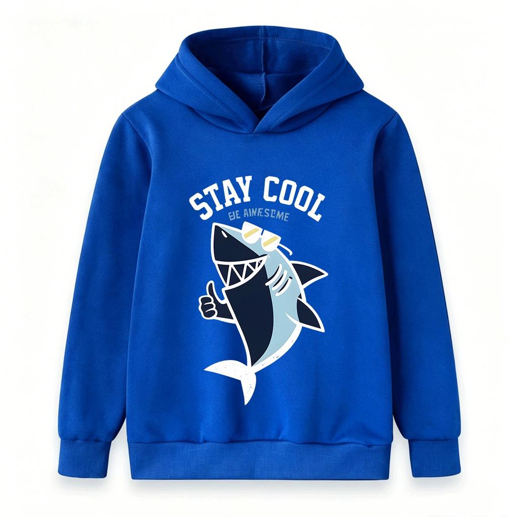 Kids Boys Girls Hoodie, Cool Shark Stay Cool Print Casual Pullover Hooded Sweatshirt for Daily Wear