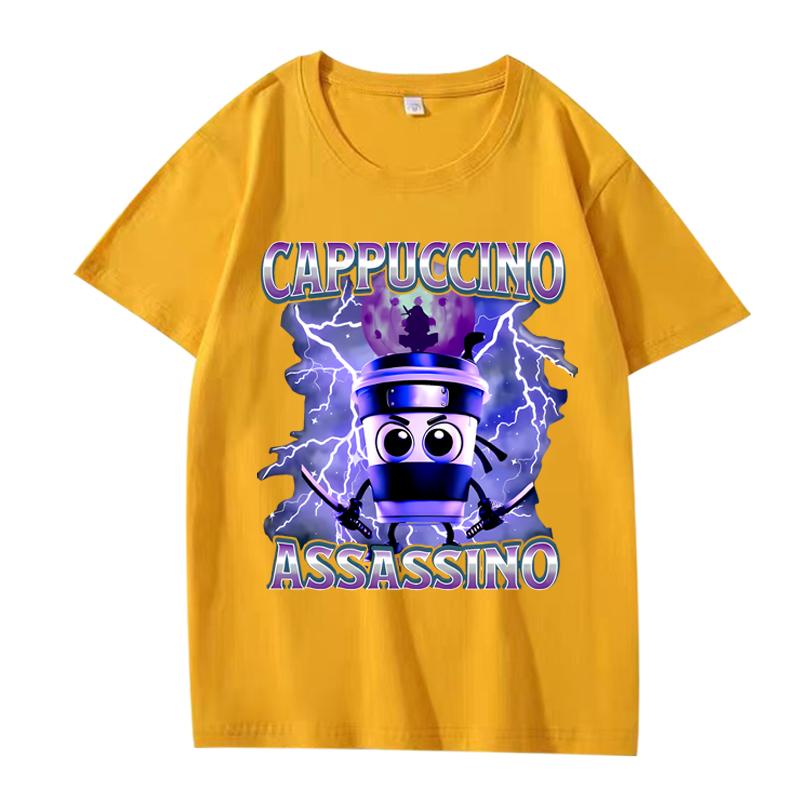 Italian Brainrot Cappuccino Assassino Funny Graphics T Shirt men women Oversized 100% Cotton short sleeve Summer top Unisex tee