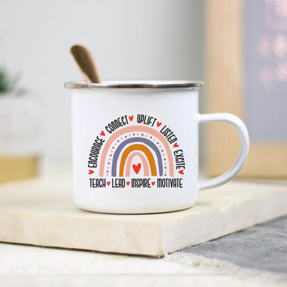 Es braucht ein großes Herz, um kleine Geister zu formen Lehrer Emaille Tasse Kreativer Lehrer Schule Wasserbecher Kaffeetassen Lehrertagsgeschenke