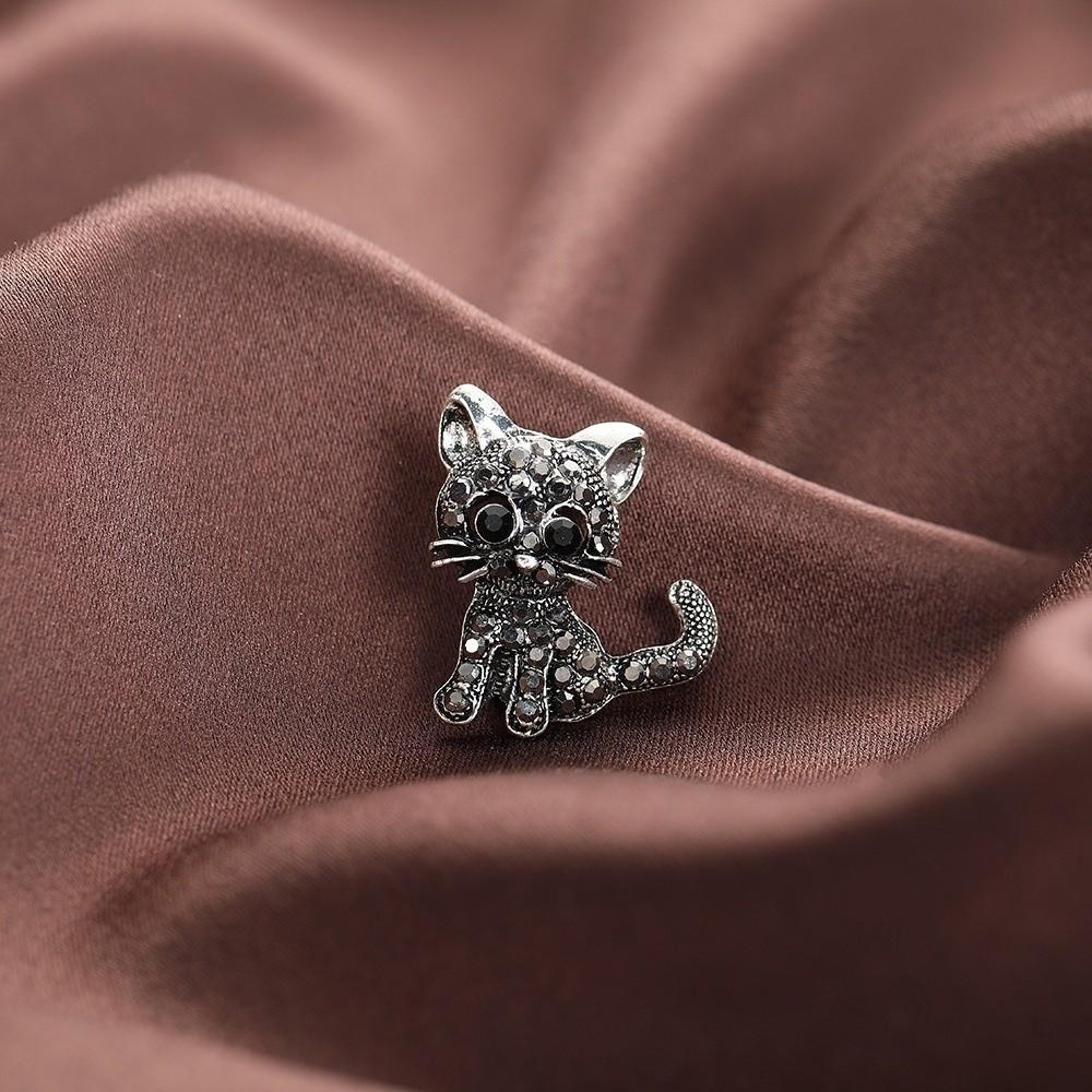 Cute Crystal Cat Brooches Zircon Vintage Brooches Suits Accessories Cat Badge Pins Ornament