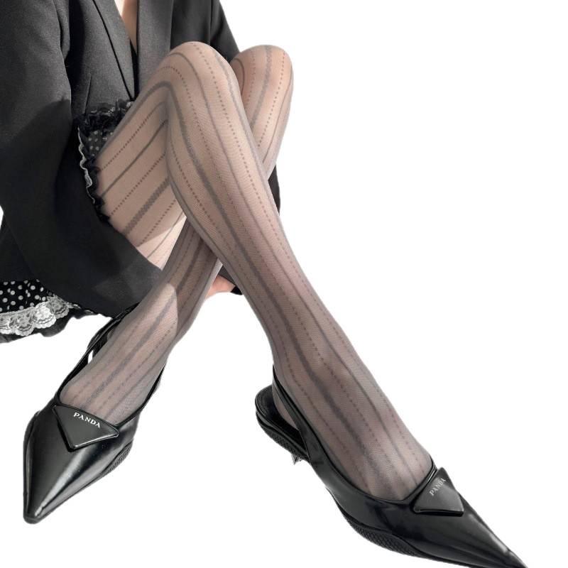 Retro Autumn-Winter Striped Lace Knit Polka Dot Slimming Tights